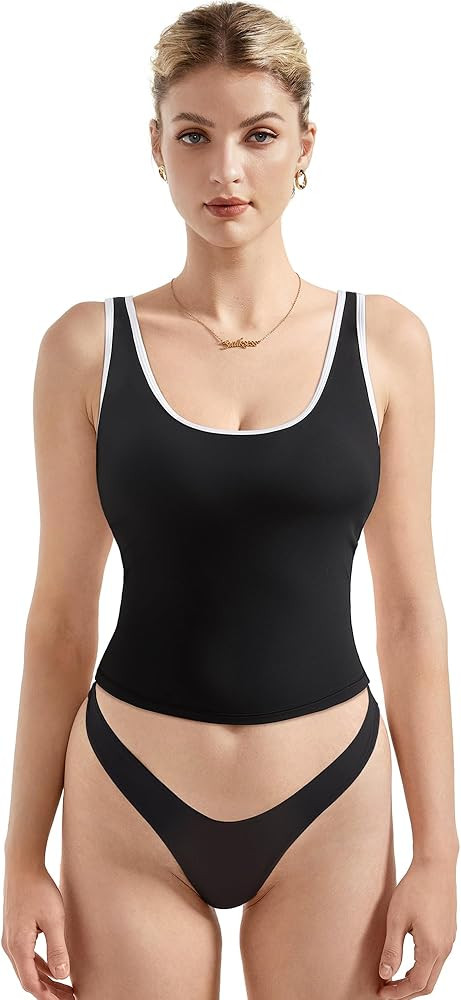 SUUKSESS Women Scoop Neck Tank Top Summer Sleeveless Going Out Double Lined Basic Tops | Amazon (US)
