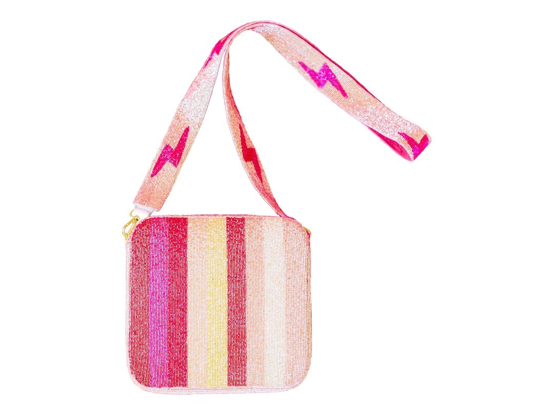 NEW Lighting Bolt and Stripe Seed Bead Box Bag, Pink Seed Bead Handbag, Handmade Handbag - Etsy | Etsy (US)