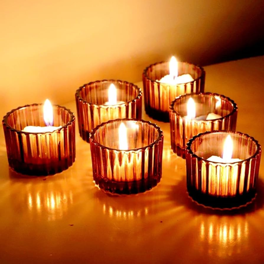VOHO Amber Tealight Candle Holder Set of 12, 2'' x 1.4'' Glass Brown Small Votive Candle Holders ... | Amazon (US)