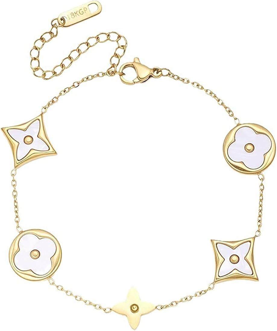 Clover Bracelet for Women 18K Gold-Plated, Four Leaf Clover Fashion Simple Bracelet Jewelry Gifts... | Amazon (US)