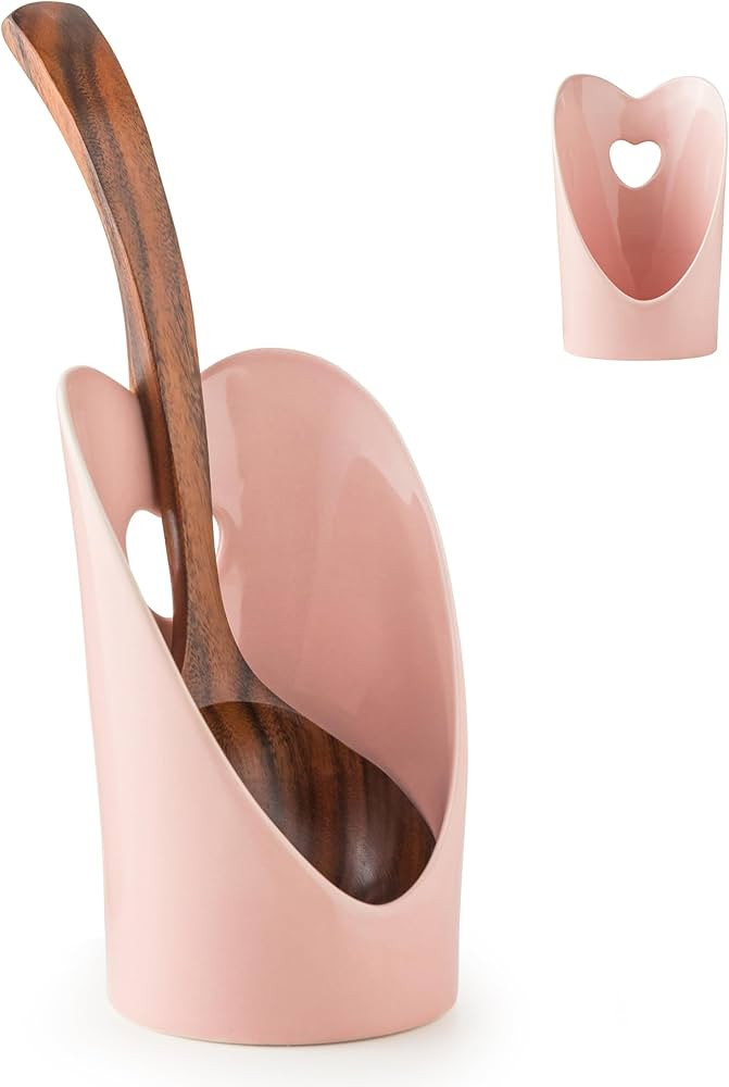 Ceramic Upright Spoon Rest, Heart-Shaped Pink Spoon Rest, 6 Inch Valentines Spoon Rest for Stove ... | Amazon (US)