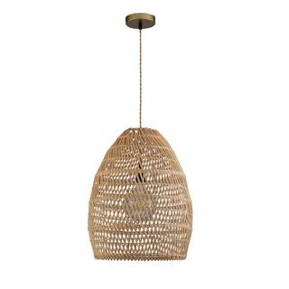 ELE Light & Decor Veremund 1-Light Pendant Light with Rattan Shade Handmade in Brass Modern Coast... | The Home Depot