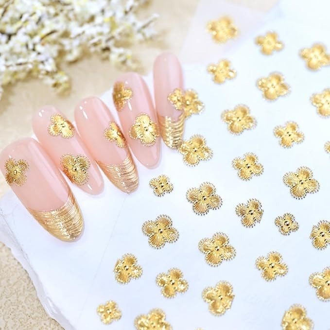 Leaf Nail Stickers 5D Embossed Gold Shamrock Nail Art Stickers 3D Self-Adhesive Clover Nails Supp... | Amazon (US)