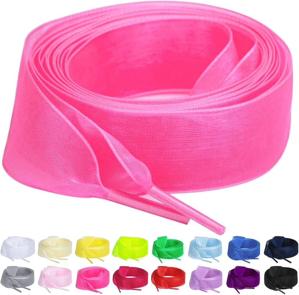 Booyckiy 2 Pairs Flat Snow Yarn Shoe laces for Women 2cm Wide Satin Ribbon ShoeLaces | Amazon (US)