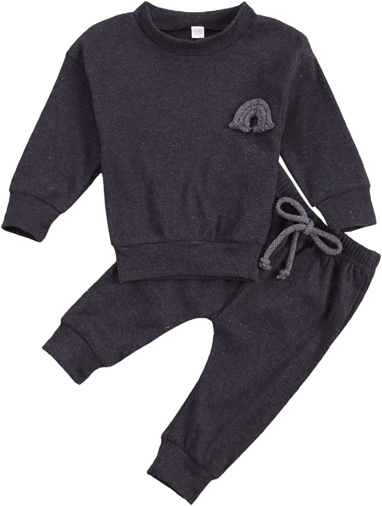 Infant Baby Boy Girl Fall Winter Clothes Outfit Solid Color Tops and Pants Kids Sweatsuit 2 Piece... | Amazon (US)