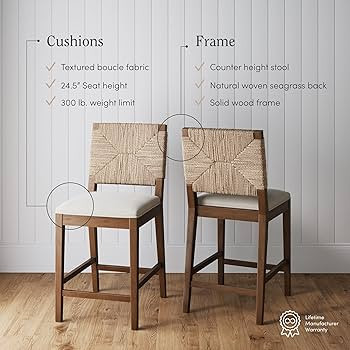 Nathan James Beacon Bohemian Boucle Bar Stool, Upholstered Bar Stool or Island Chairs for Kitchen... | Amazon (US)