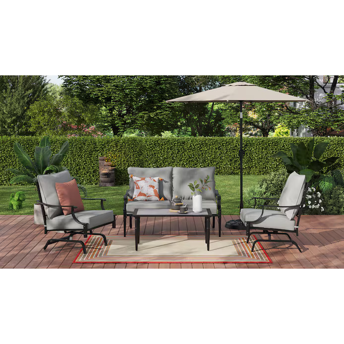 Shop allen + roth Thomas Lake 4-Piece Patio Conversation Set with Gray Cushions at Lowes.com | Lowe's