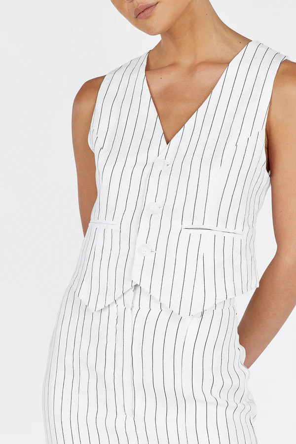 MARCEL WHITE PINSTRIPE LINEN VEST | DISSH