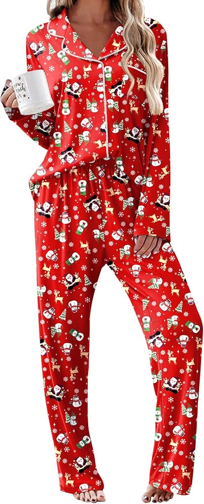 Ekouaer Womens Pajama Sets 2 Piece Long Sleeve Sleepwear Soft Button Down Pjs Lounge Set S-XXL | Amazon (US)