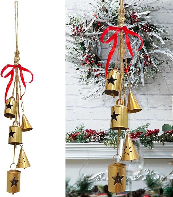 BAOXUE Christmas Bells,Gold Bells for Christmas Decorations,Brass Cow Bells Christmas Decor,Vinta... | Amazon (US)