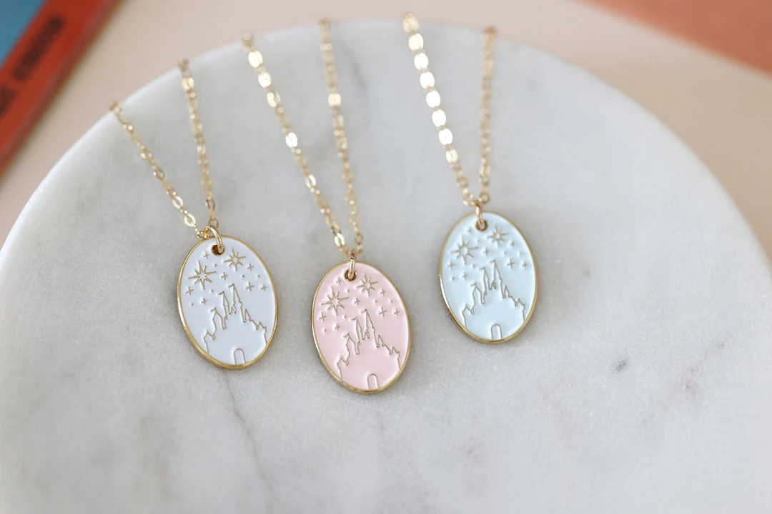 Disney Castle Enamel Necklace, Oval Pendant Dainty Chain, Gold or Silver Necklace, Minimal Theme ... | Etsy (US)