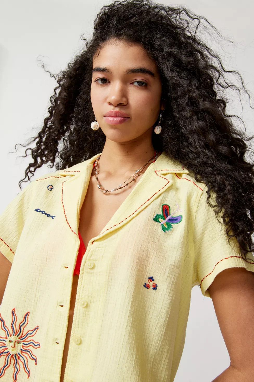 UO Franny Embroidered Souvenir Button-Down Shirt | Urban Outfitters (US and RoW)
