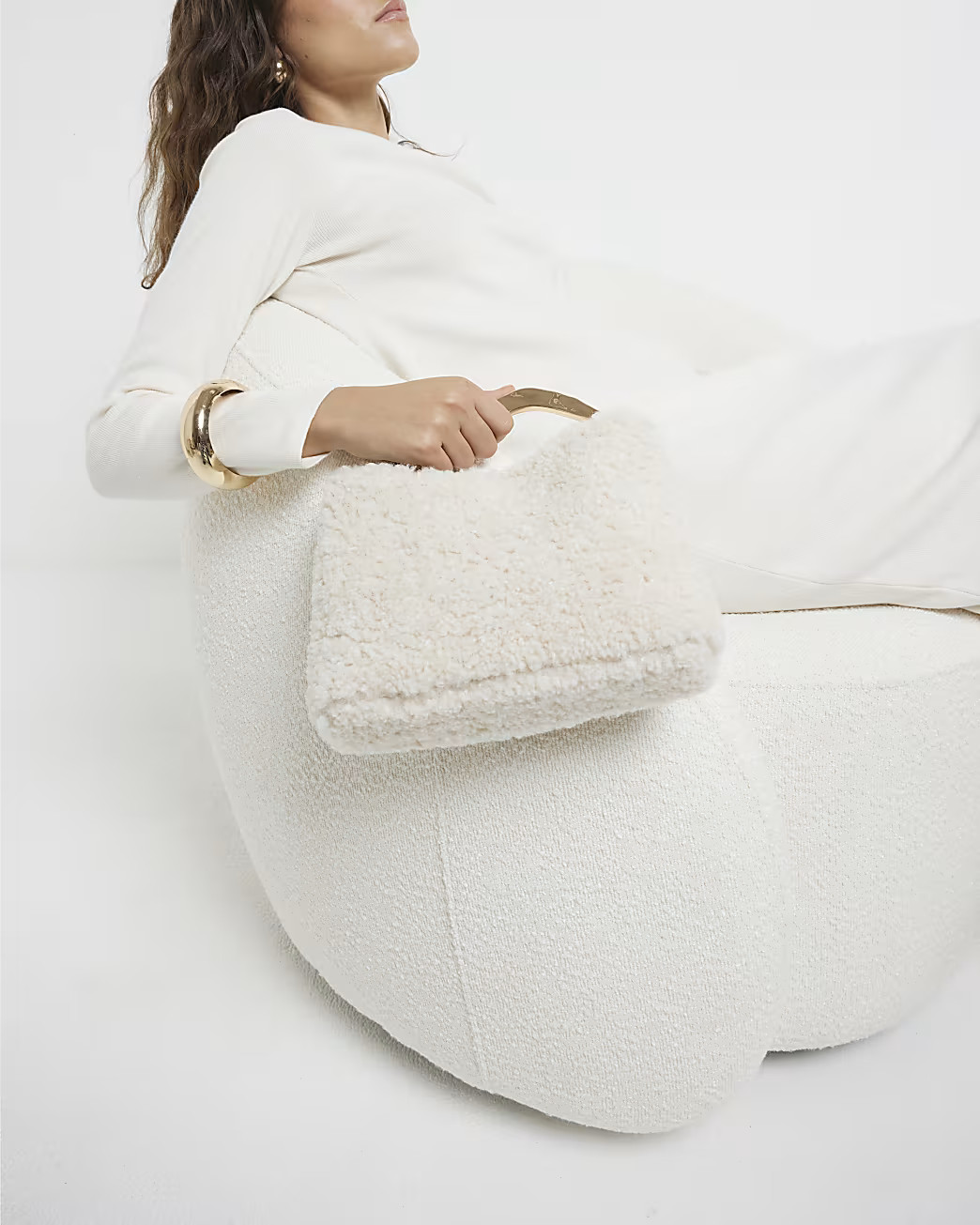 Beige borg hardware handle clutch bag | River Island (UK & IE)