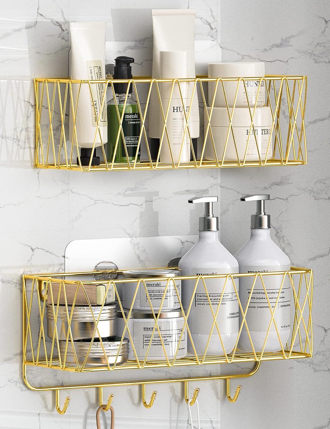 IPERLIFE Adhesive Shower Caddy Basket Shelf, Bathroom Shampoo Organizer Shelves, Kitchen Storage ... | Amazon (US)