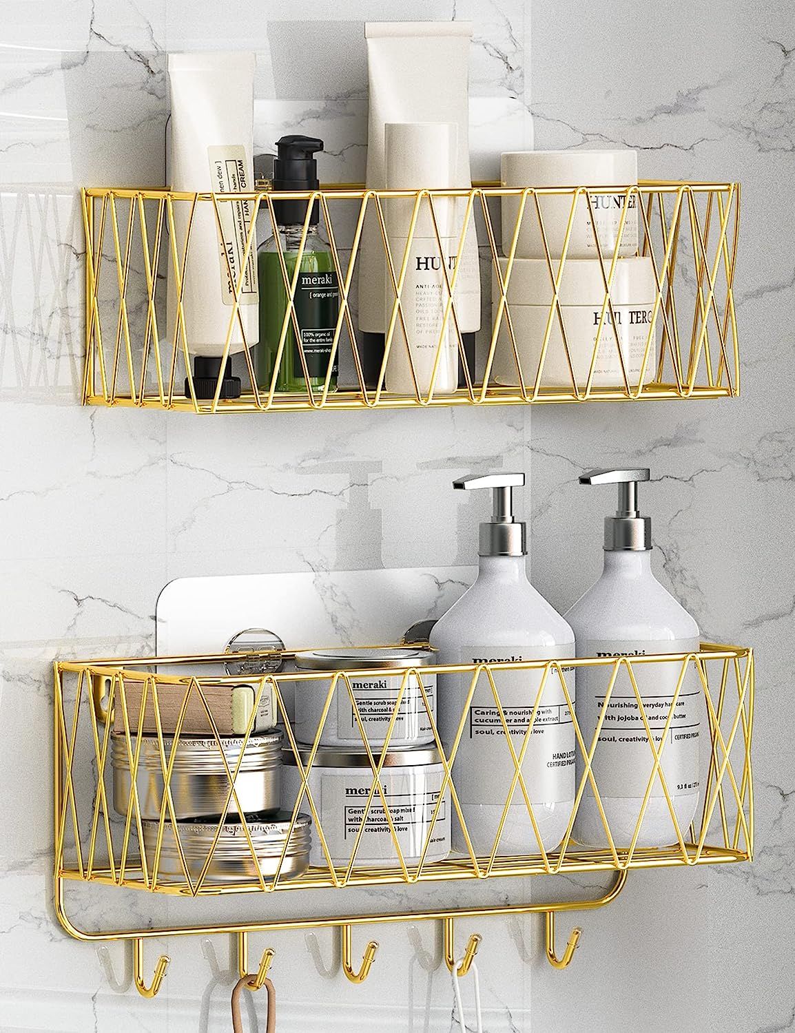 IPERLIFE Adhesive Shower Caddy Basket Shelf, Bathroom Shampoo Organizer Shelves, Kitchen Storage ... | Amazon (US)