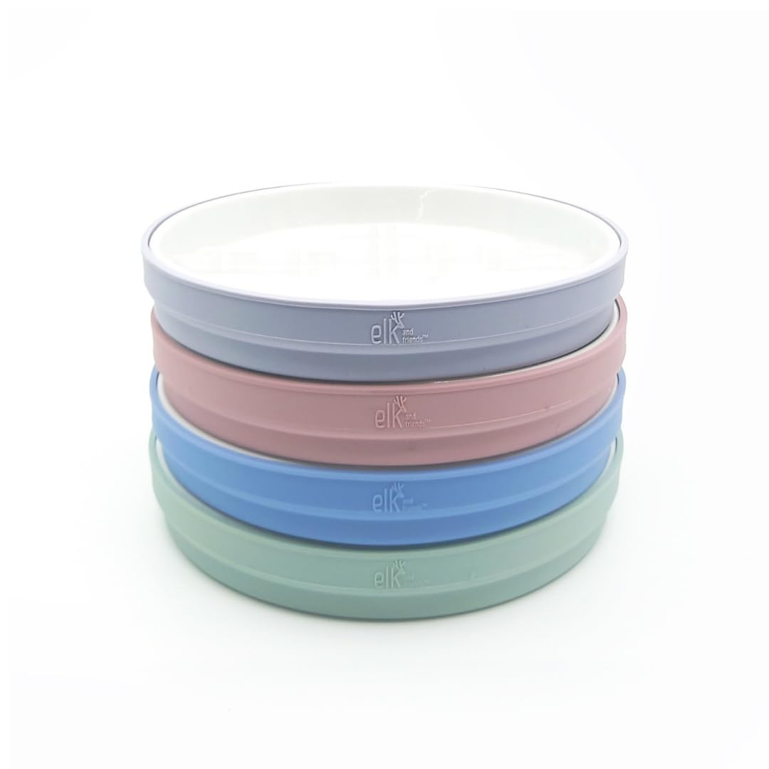 Elk and Friends Kids 7.8” Porcelain White Plates with Silicone Sleeves | Suitable for Kids/Todd... | Amazon (US)