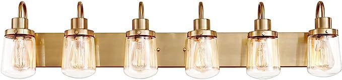 YAOHONG Bathroom Vanity Light Fixtures in Brushed Brass, 6-Light Farmhouse Vanity Light with Clea... | Amazon (US)