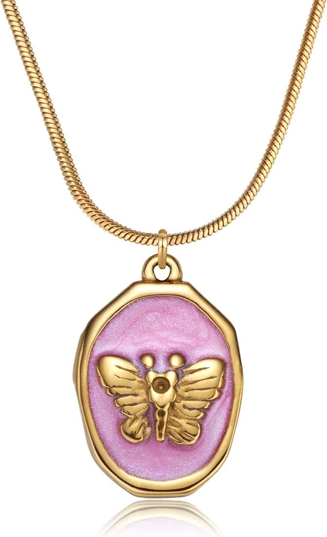 Wixwara Butterfly Pendant Necklace 14k Gold Plated Dainty Choker Necklace for Women Girl | Amazon (US)