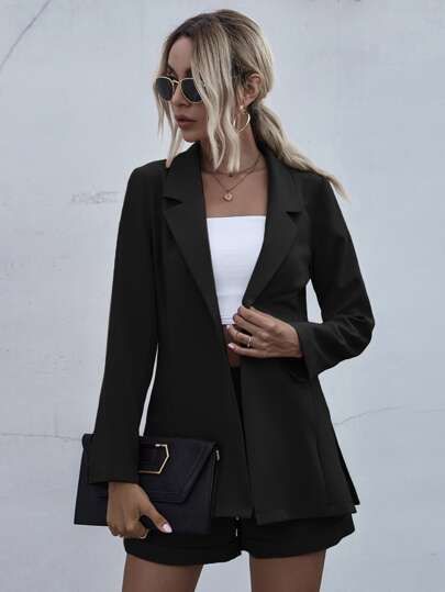 Lapel Open Front Blazer & Shorts | SHEIN