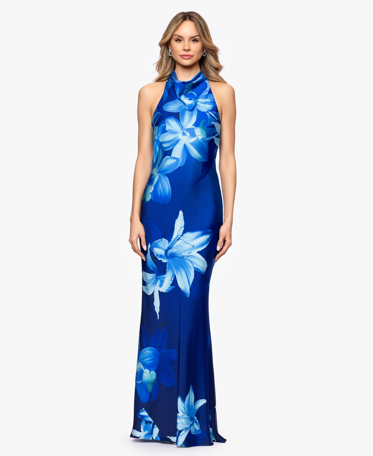 Betsy & Adam Women's Halter Neck Floral Print Gown - Macy's | Macy's