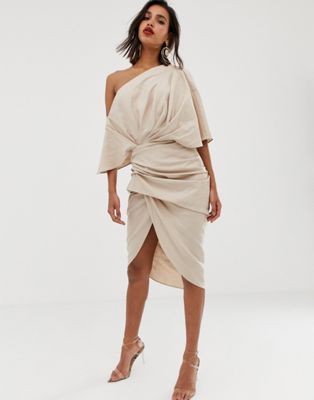 ASOS EDITION drape asymmetric linen midi dress | ASOS US