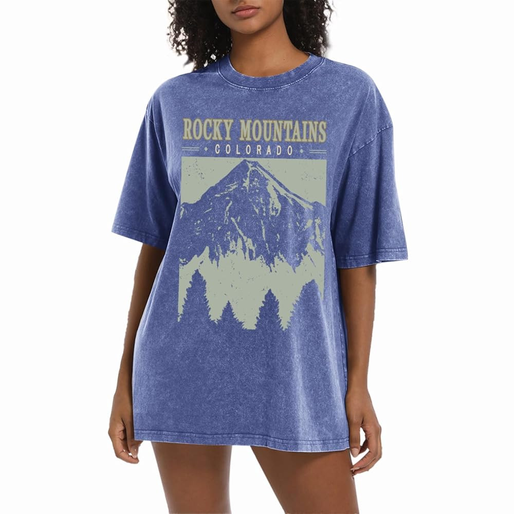 Colorado Mountain Shirt Oversized Retro Tshirts for Women Adventure Hiking Camping Shirts Nature ... | Amazon (US)
