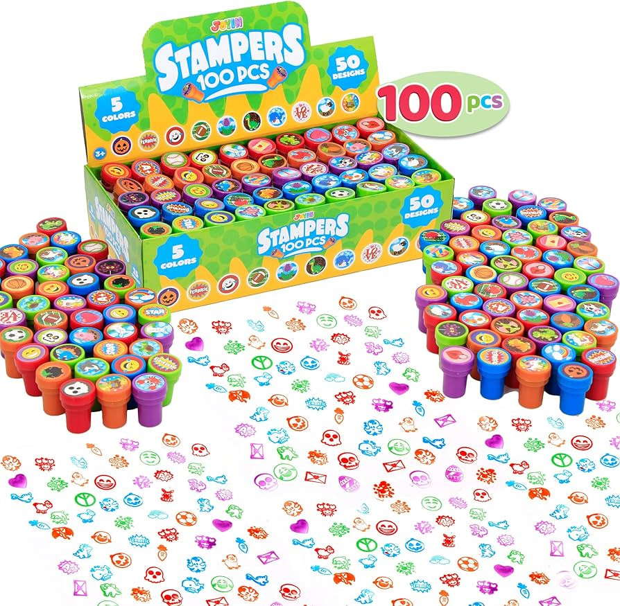 100 Pcs Assorted Stamps for Kids Self-ink Stamps (50 DIFFERENT Designs, Plastic Stamps, Emoji Sta... | Amazon (US)