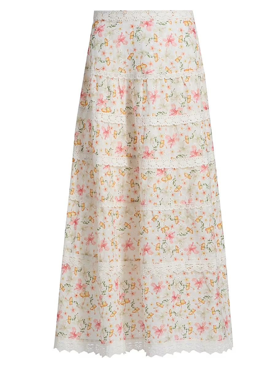 If Only Studio Women's Floral Crochet-Trim Midi-Skirt - Ecru Multi - Size Small | Saks Fifth Avenue