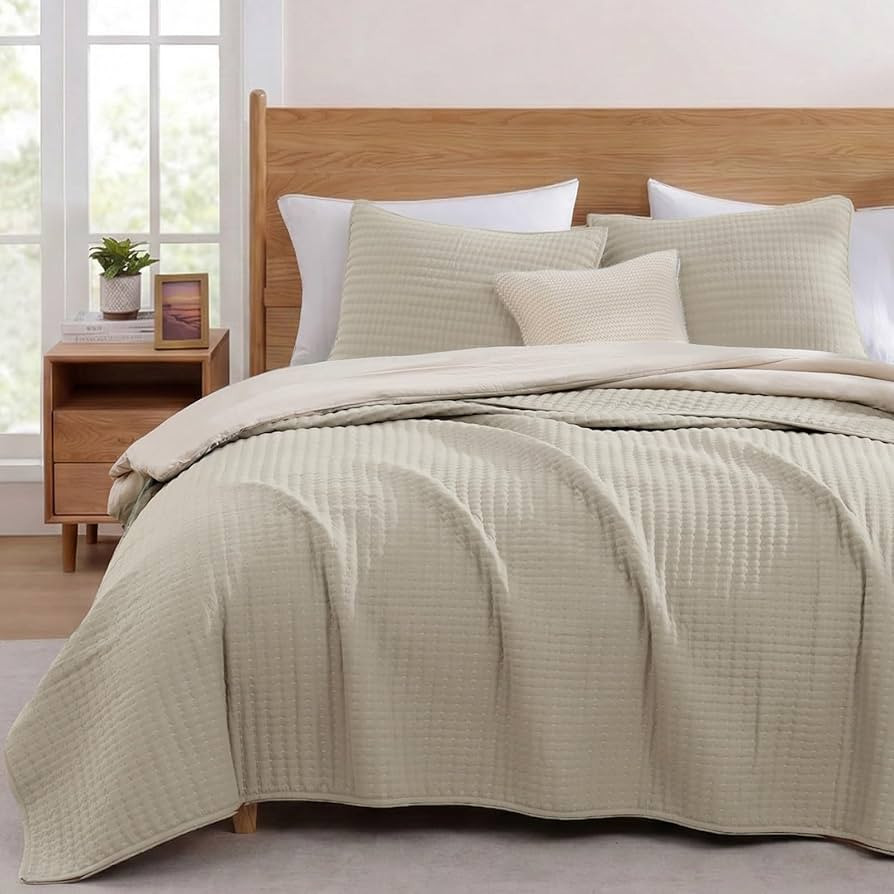 WRENSONGE Queen Quilt-3 Pieces Neutral Lightweight Bedspreads Light Oatmeal Queen Size Quilt Bedd... | Amazon (US)