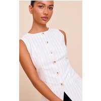 White Pinstripe Button Up Vest | PrettyLittleThing US