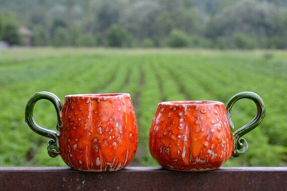 Pumpkin Mug Orange Set of Two Mugs Shape of a Pumpkin | Etsy | Etsy (US)