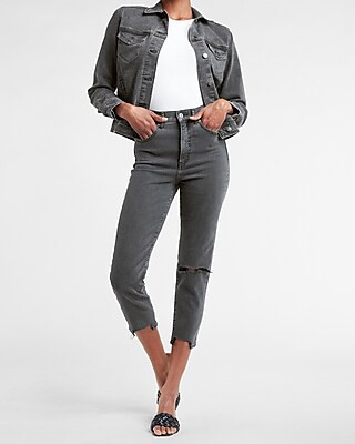 Faded Black Denim Trucker Jacket | Express