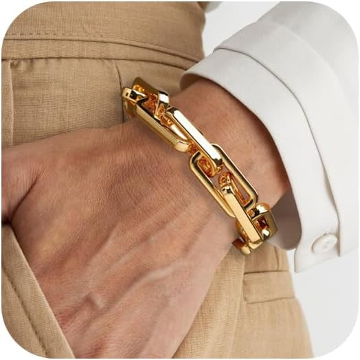 Chunky Gold Bracelet for Women Non Tarnish, Trendy Stretch Cuban Link Chain Plated Gold Bangle Br... | Amazon (US)