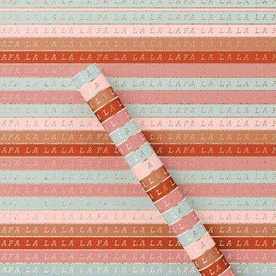 25 sq ft Striped 'Fa La La' Christmas Gift Wrap Blush/Gold - Wondershop™ | Target