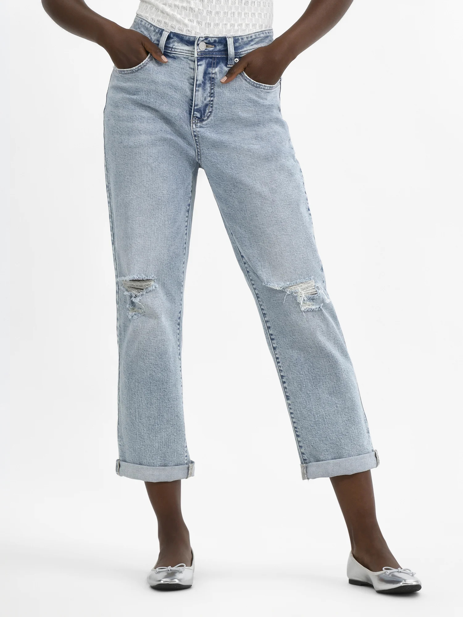Time and Tru Women's and Women’s Plus High Rise Relaxed Boyfriend Jeans, Sizes 0-28W | Walmart (US)