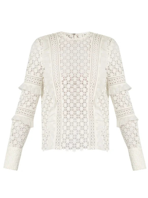 Ruffled-sleeve daisy-lace top | Self-portrait | Matches (US)