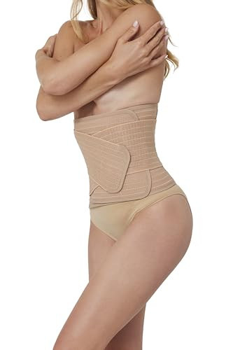 BUMPSUIT Postpartum Belly Wrap Velcro Sculpt Touch Waist Trainer, Adjustable Shapewear Waist Wrap Binder for Women Tummy Control C-section Recovery and Workout Beige | Amazon (US)