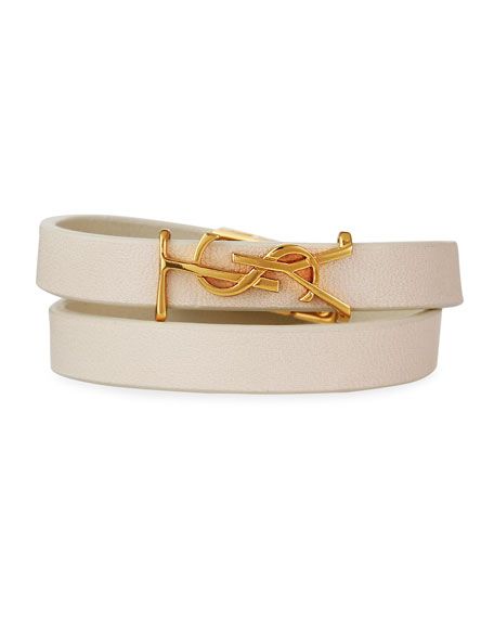 Saint Laurent Leather Double-Wrap YSL Bracelet, Size M | Neiman Marcus