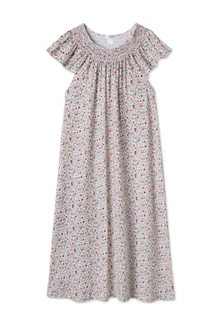 Pima Smocked Flutter Midi Nightgown in Plum Elizabeth Floral | Lake Pajamas