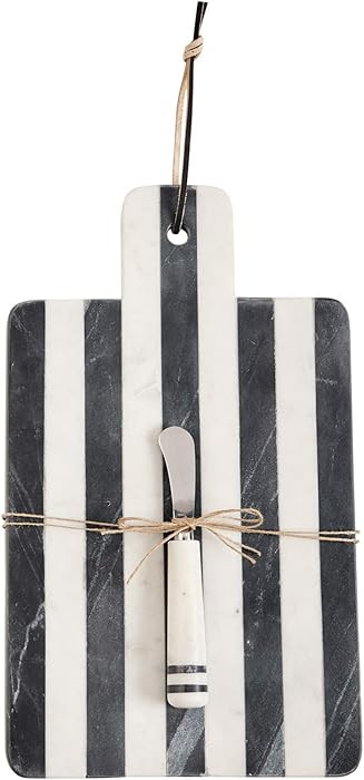 Mud Pie Striped Marble Board Sets (Paddle), board 16" x 7" | spreader 7"", Black,White | Amazon (US)