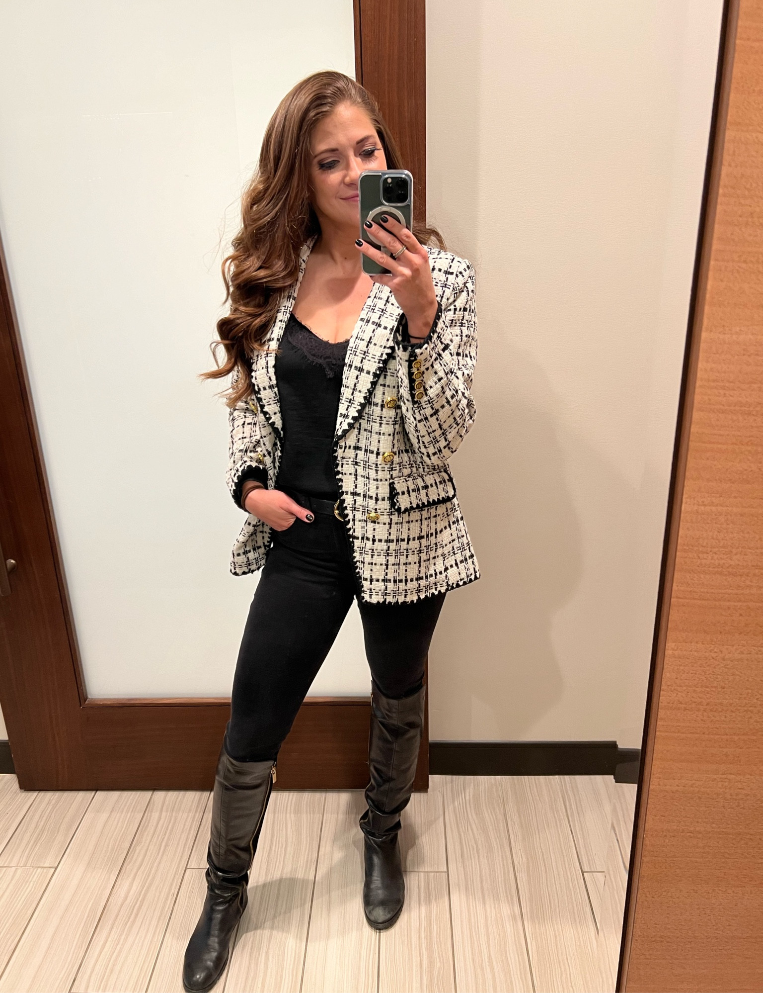 Another game day fit! This blazer was a nice thick material that kept me warm and comfy during a long day of work and travel. 

#LTKWorkwear #LTKSeasonal #LTKFindsUnder100