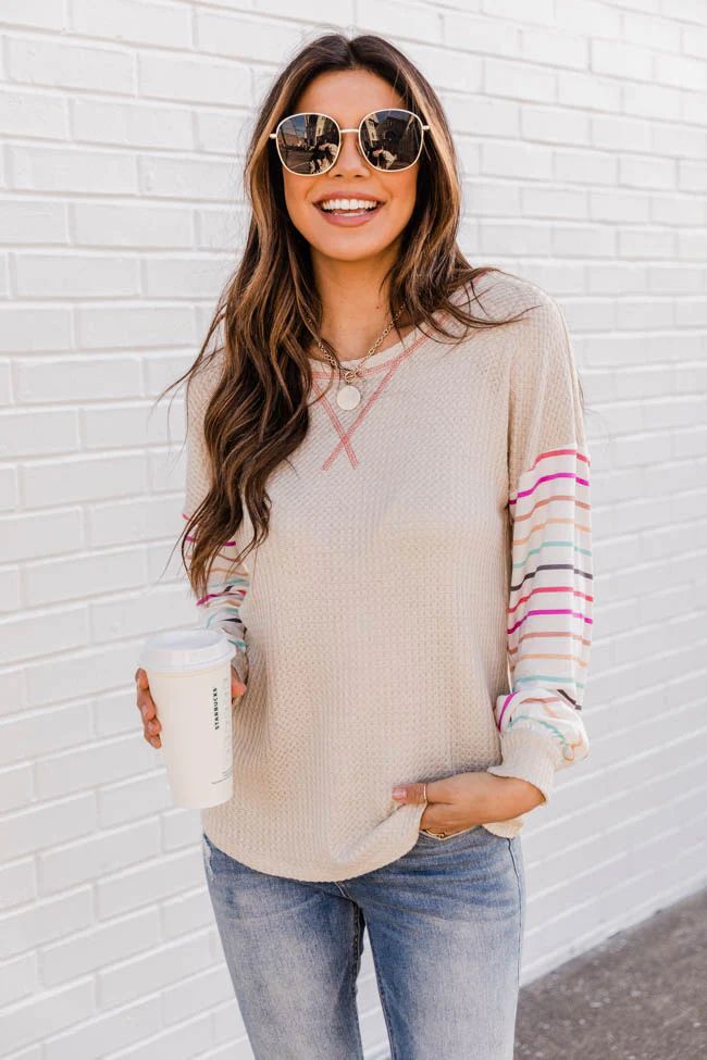 Sweeter Than The Rest Oatmeal Striped Blouse | The Pink Lily Boutique