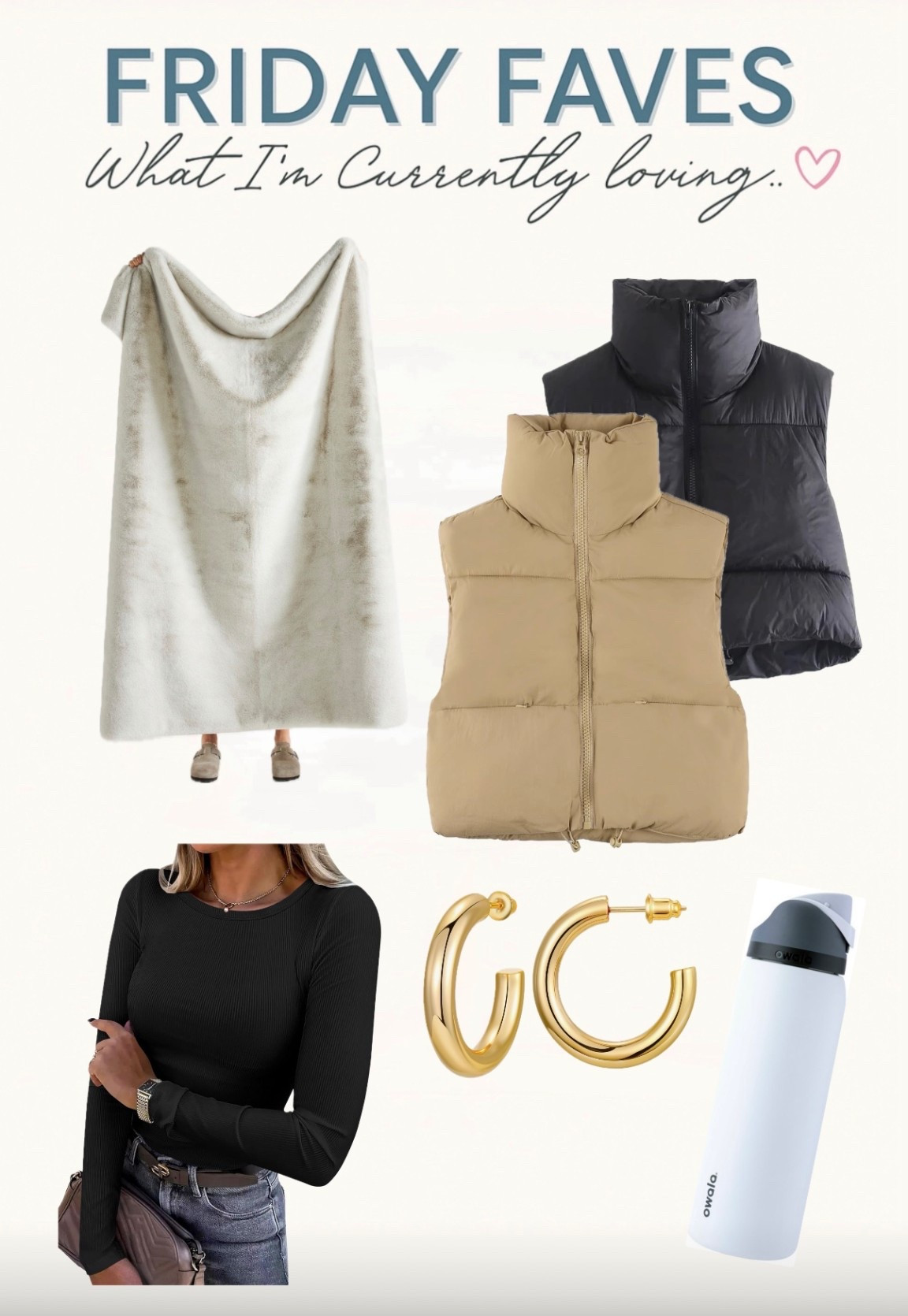 Rounding up everything I’ve been loving (and wearing on repeat!) this week:

🧣 Anthropologie Sophie Faux-Fur Throw
The viral blanket everyone is talking about — unbelievably soft and on sale.

🧥 Amazon Quilted Vest
My most-worn layer right now. I have 3 colors and keep grabbing for it daily.

👚 MVP Everyday Top
The one shirt that took me from work → workout → basketball game without changing.

✨ Simple Everyday Earrings
Lightweight, classic, and perfect for gifting.

🧃 40 oz Owala (Straw-Free!)
A favorite for my 40+ ladies — no straw = no lip lines + still amazing hydration.

Everything is linked for you below. Tap any item to shop! 🤍

#LTKmomlife #LTKSaleAlert #LTKFindsUnder50
