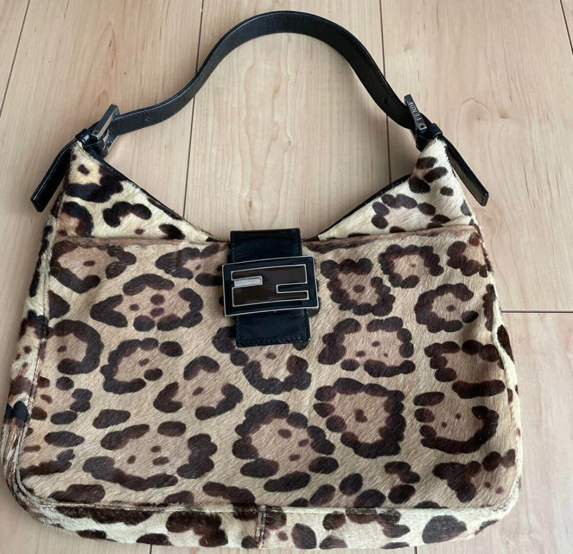 RARE!!!!FENDI Black Mamma Baguette Leopard Calf Leather  | eBay | eBay US