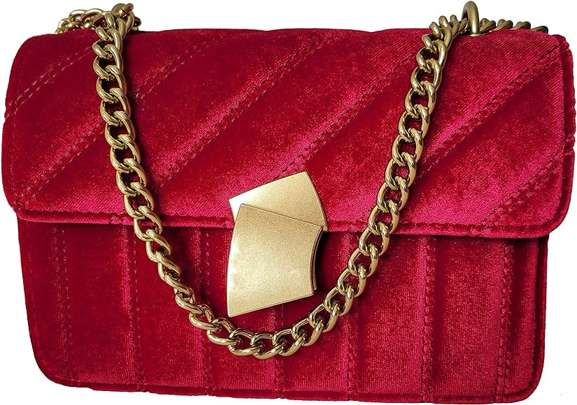 Luxury Handbags Velvet Crossbody Bag women Vintage bag Velour Special Lock Ladies Chain Messenger... | Amazon (US)