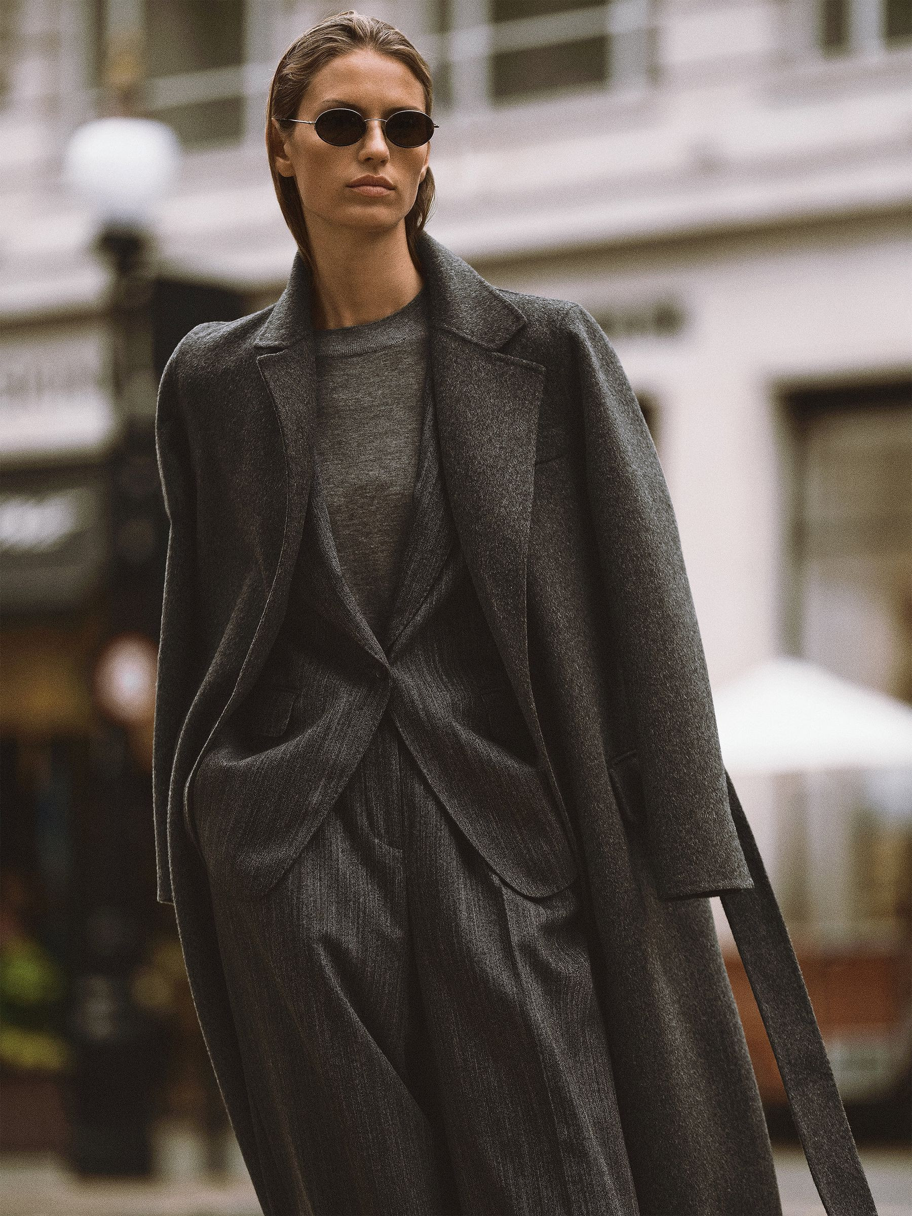Reiss Wool-Blend Double-Breasted Blind-Seam Coat in Charcoal Grey - REISS | Reiss UK