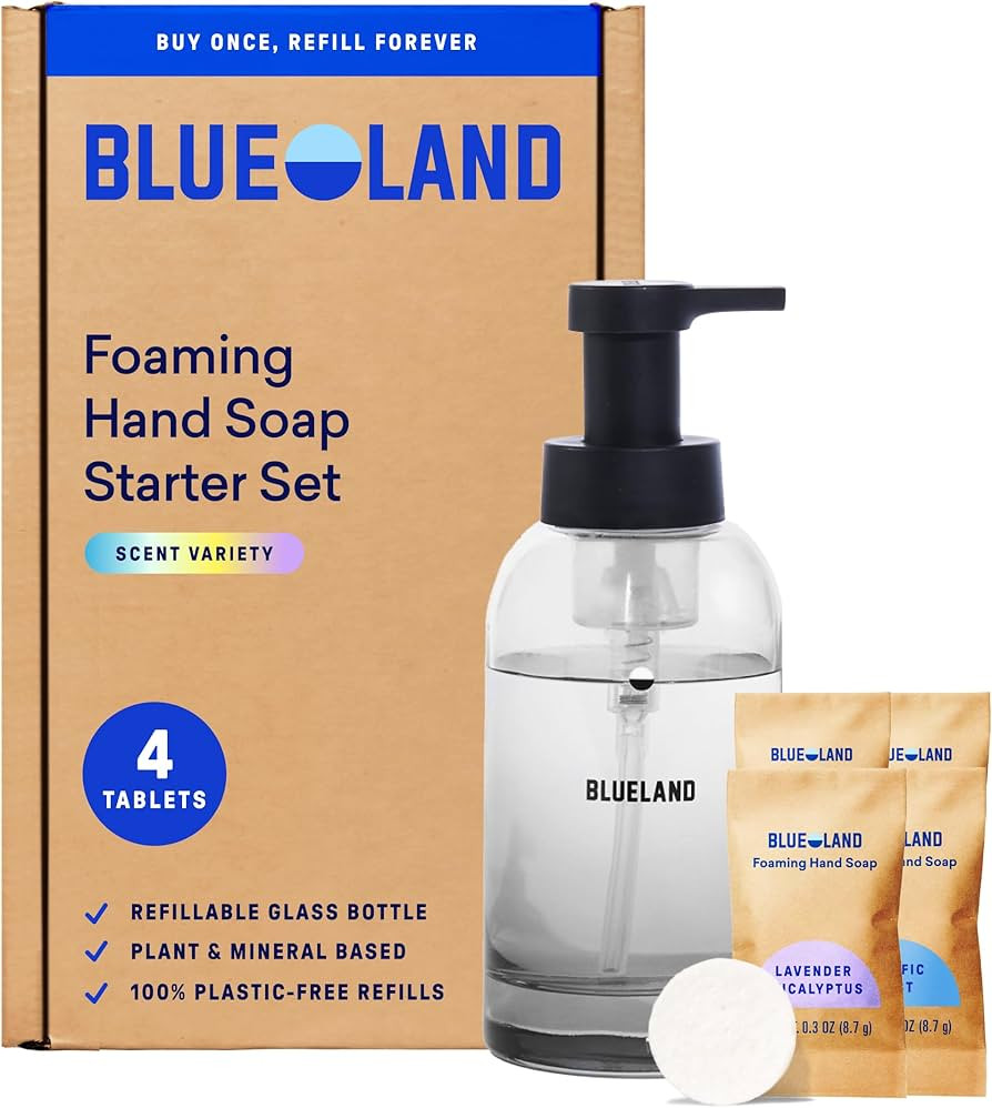 BLUELAND Hand Soap Starter Set, 1 Refillable Glass Foaming Hand Soap Dispenser in Slate with 4 Re... | Amazon (US)
