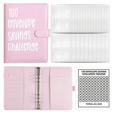 100 Envelopes Challenge Binder,Easy And Fun Way To Save $5,050,Budget Book With Cash Envelopes,Savings Challenges Budget Book Binde | SHEIN