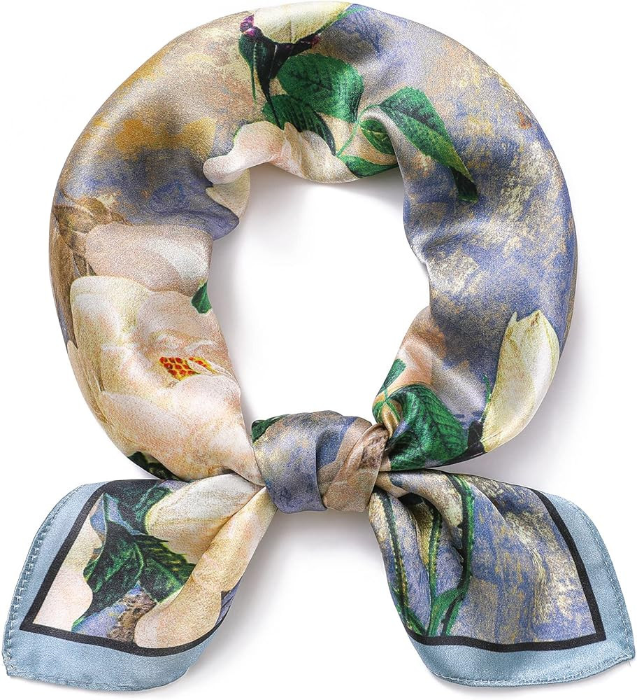 100% Pure Mulberry Silk Square Scarf-27''x27"Lightweight Hair Scarves Headscarf Night Sleeping wi... | Amazon (US)