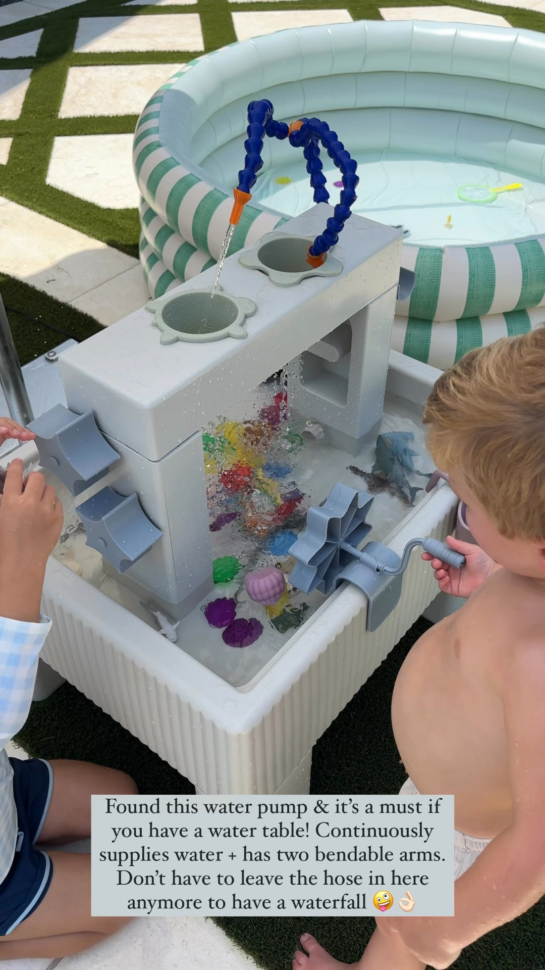 Found this water pump & it’s a must if you have a water table! Continuously supplies water + has two bendable arms. Don’t have to leave the hose in here anymore to have a waterfall 🤪👌🏻

#LTKFindsUnder50 #LTKKids #LTKFamily
